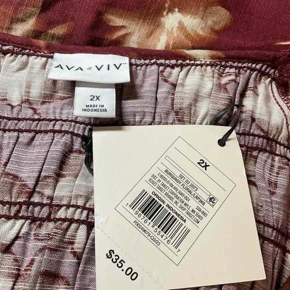 Ava & Viv Size 2X Dress Rust Brown SMOCKED FLORAL MIDI DRESS Long Sleeve V Neck - Picture 6 of 9